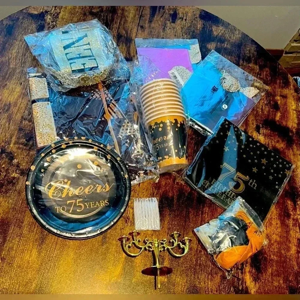 BUNDLE: 75th Birthday party decor package. 10 individual pieces.